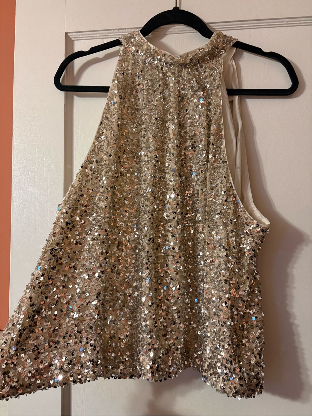 Silver Sequin Halter Tank Top
